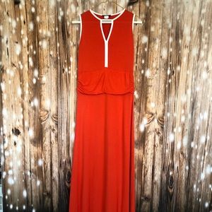 Venus Sleeveless Orange and White Maxi Dress